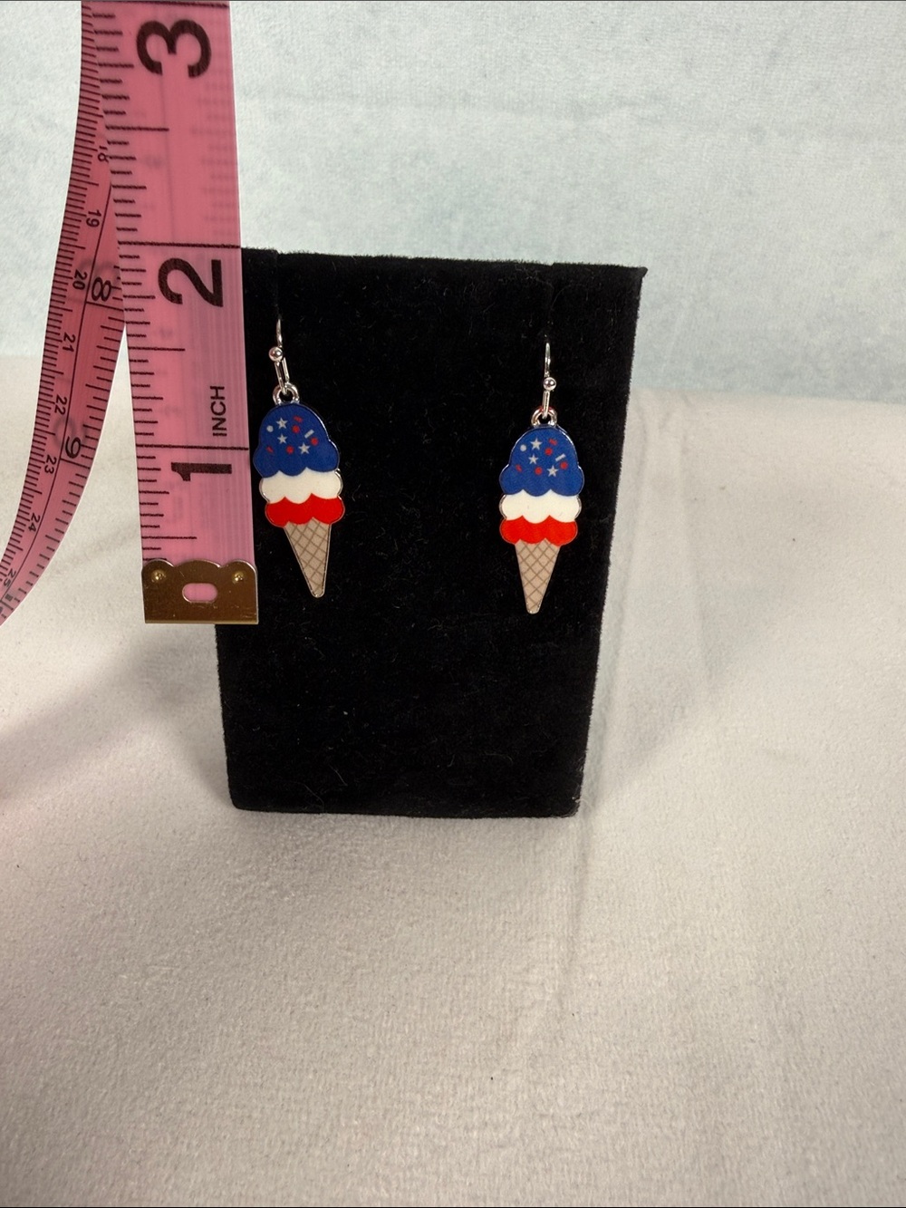Patriotic Ice Cream Dangle Earrings - Red White Blue - Picture 2 of 2
